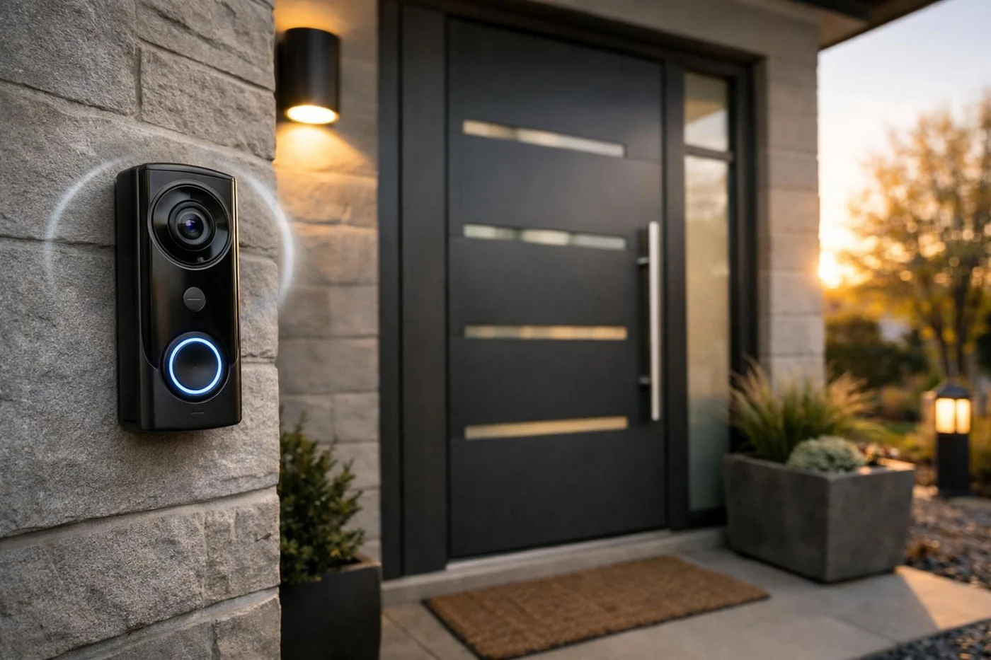 Porte d'entrée moderne sécurisée avec sonnette connectée Anker Eufy