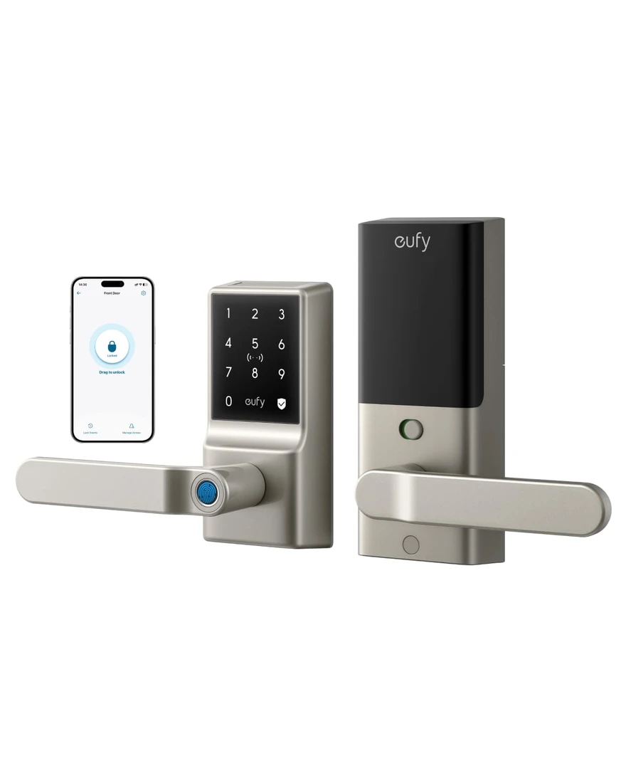 Serrure connectée Anker Eufy à clavier tactile et lecteur d'empreinte digitale, pilotée depuis l'application